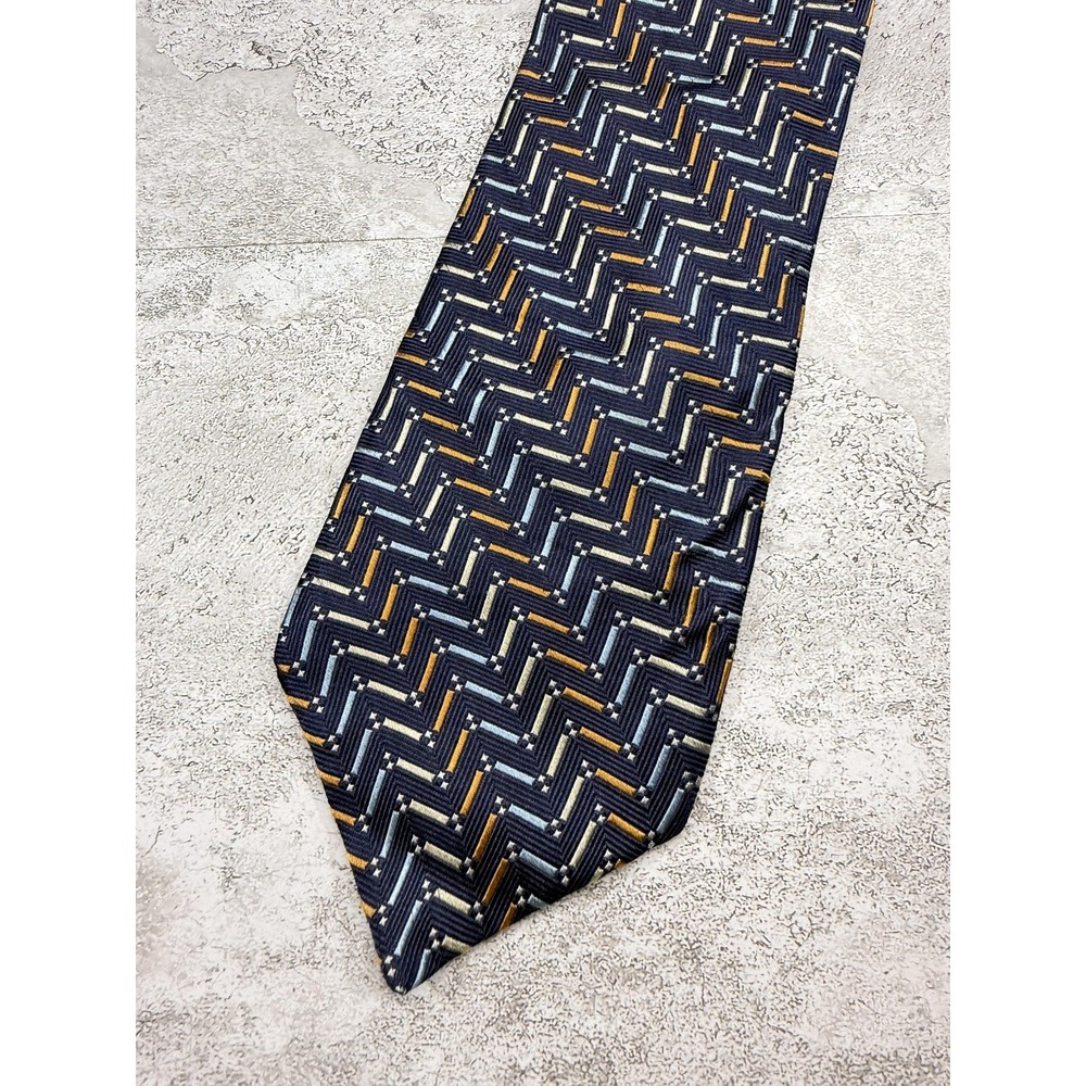 Jos. A. Bank 100% Silk Tie Mens OS Blue Geometric Pointed Necktie Made in Italy